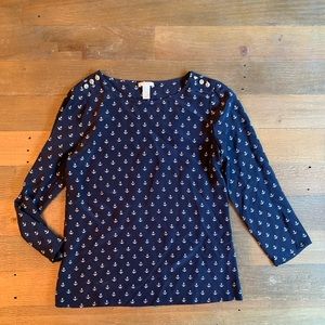 J. Crew 100% Silk anchor blouse. Navy w/ buttons.
